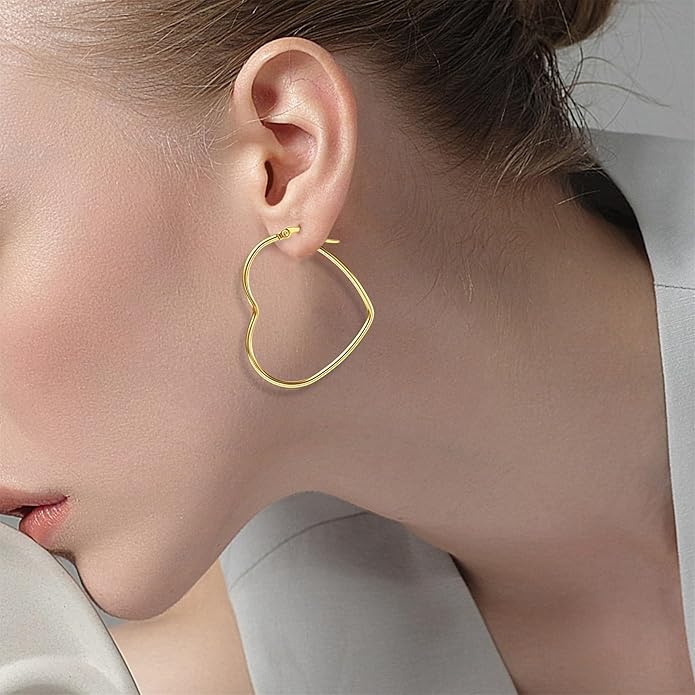 18K Gold Large Heart Hoop Earrings