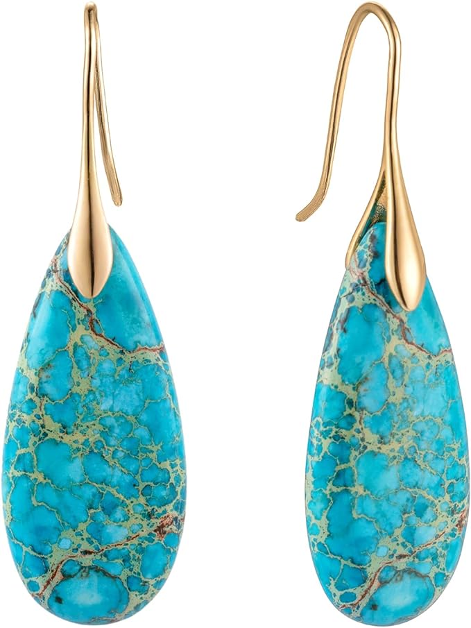 Liv Oliver 18k Gold Turquoise Pear Drop Earrings Modern Jewelry
