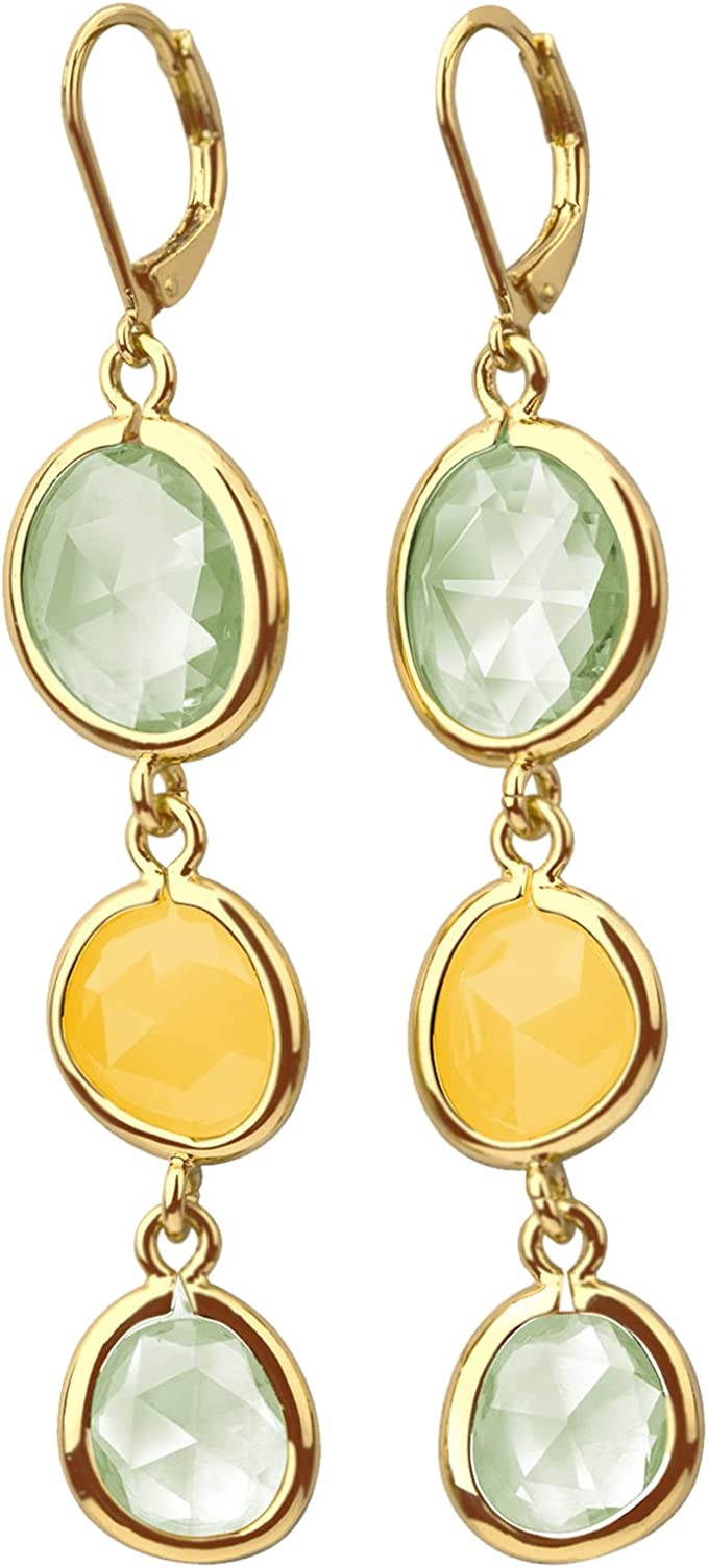 18K Gold Green Multi Drop Earrings