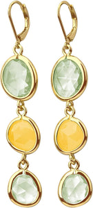 18K Gold Green Multi Drop Earrings