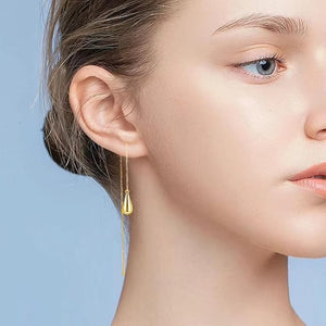 18K Gold Tear Drop Threader Earrings