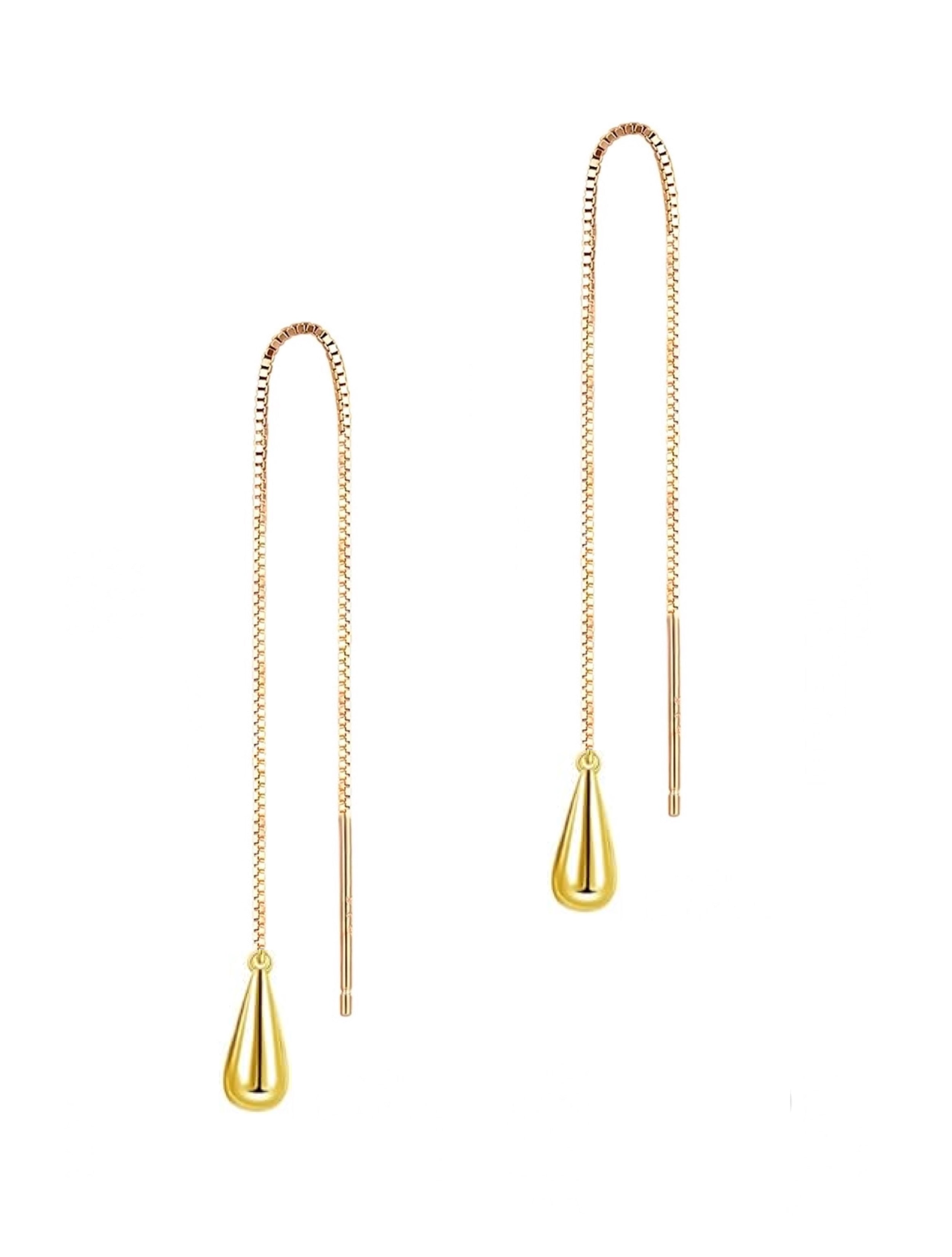 18K Gold Tear Drop Threader Earrings