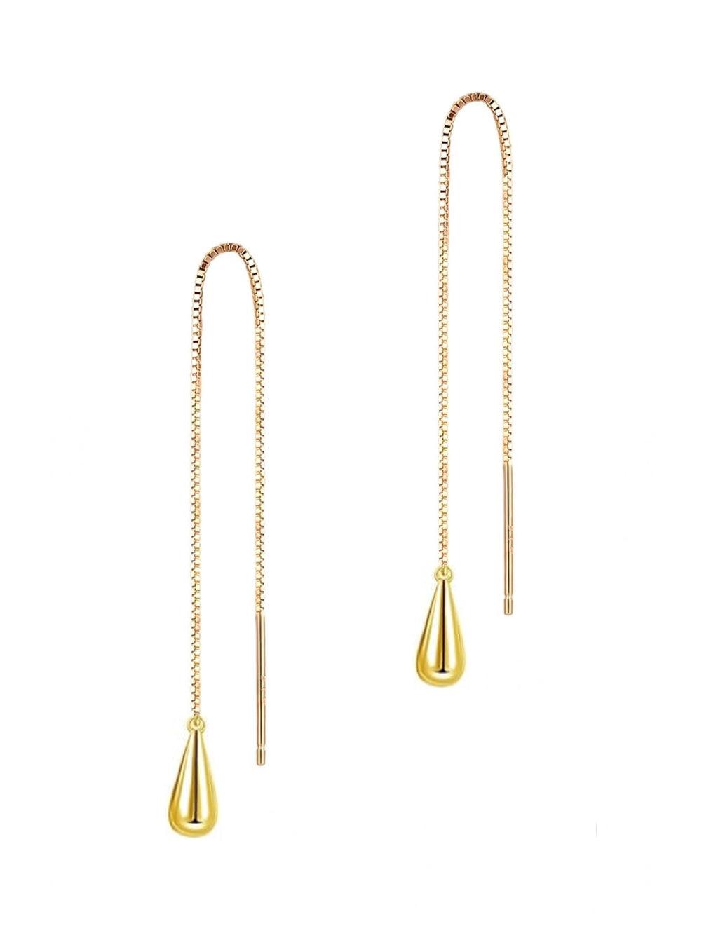 18K Gold Tear Drop Threader Earrings
