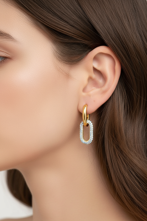 18k gold Embellished Oval Link Earrings