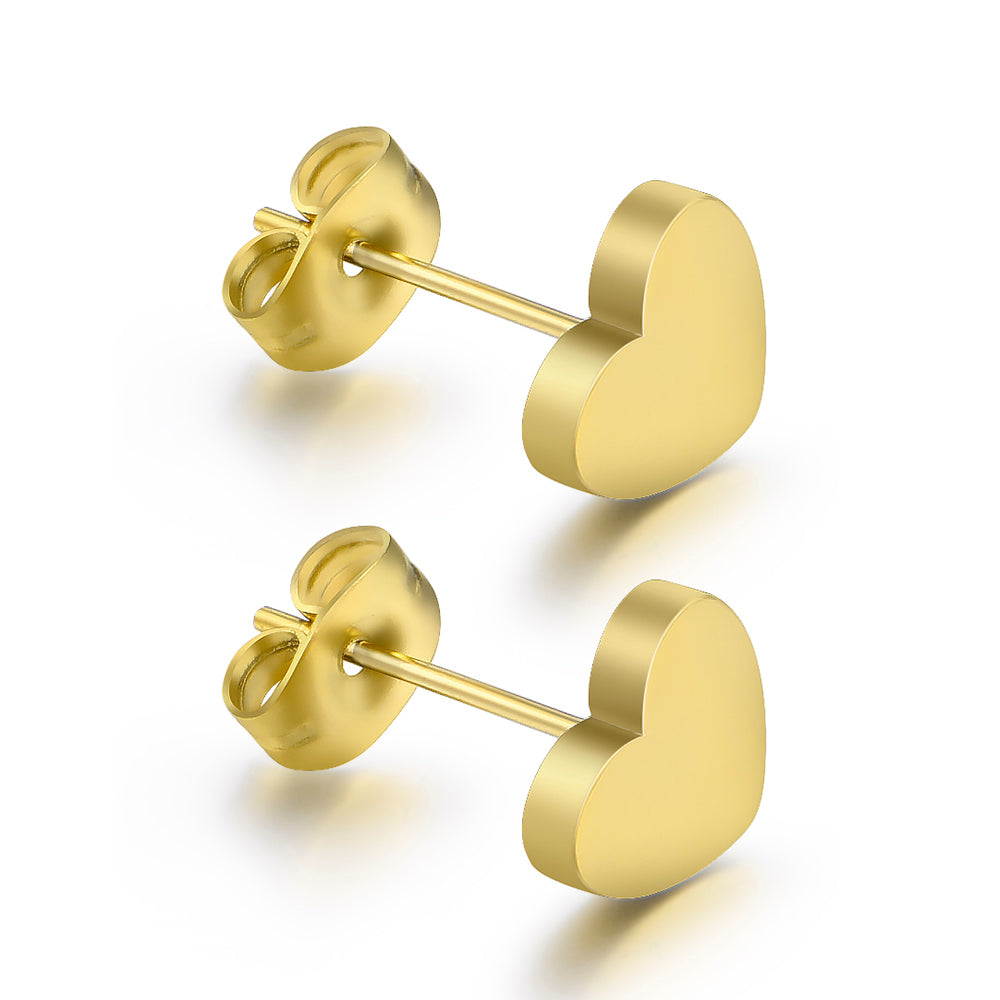 18K Gold Polished Heart Stud Earrings