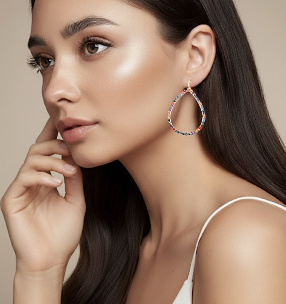 18K Gold Multi Color Tear Drop earrings