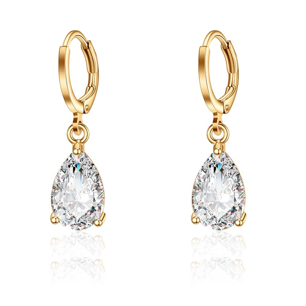 18k Gold Pear Drop Cubic Zirconia Earrings