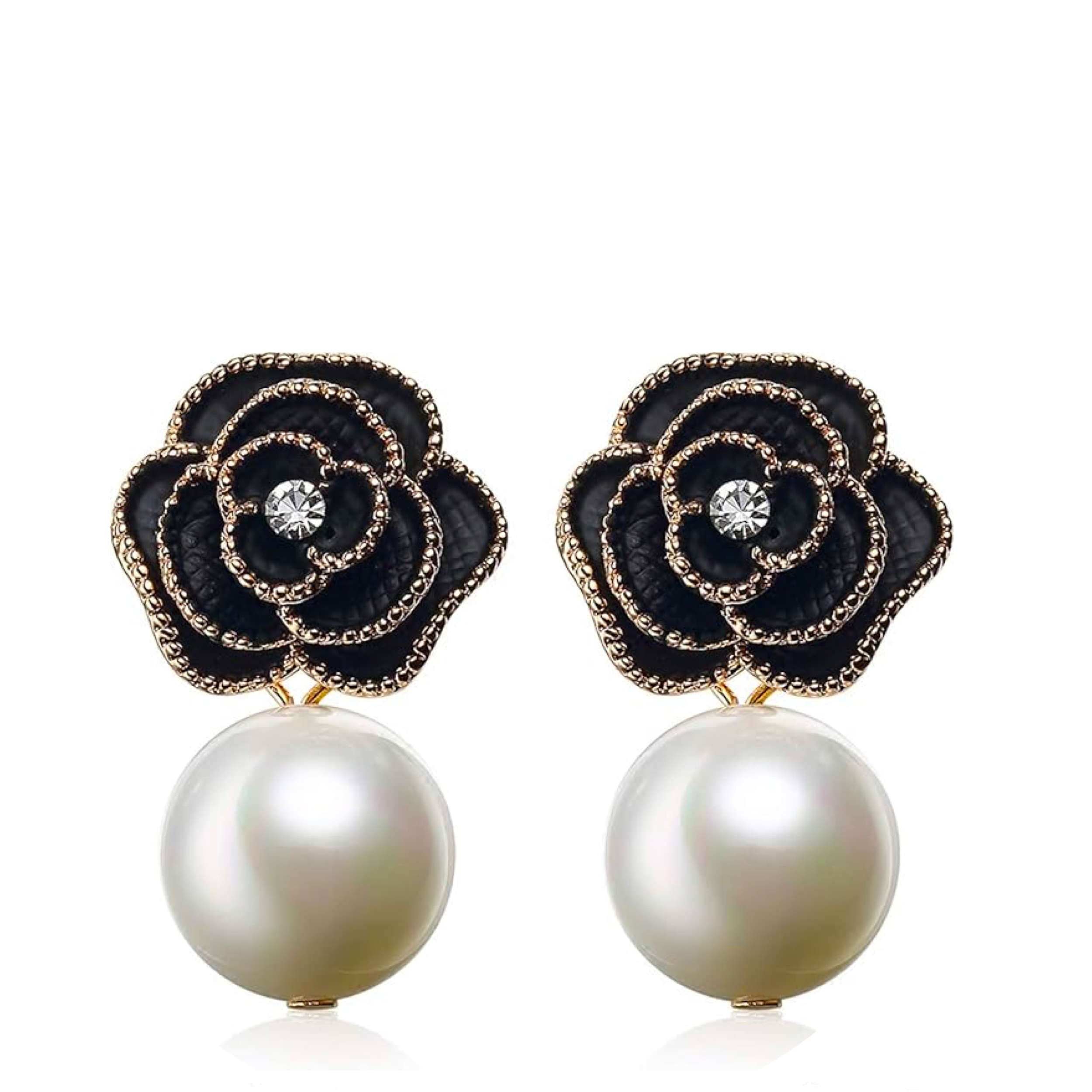 18K Gold Flower Pearl Drop Earrings