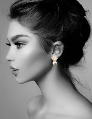 18K Gold Flower Pearl Drop Earrings