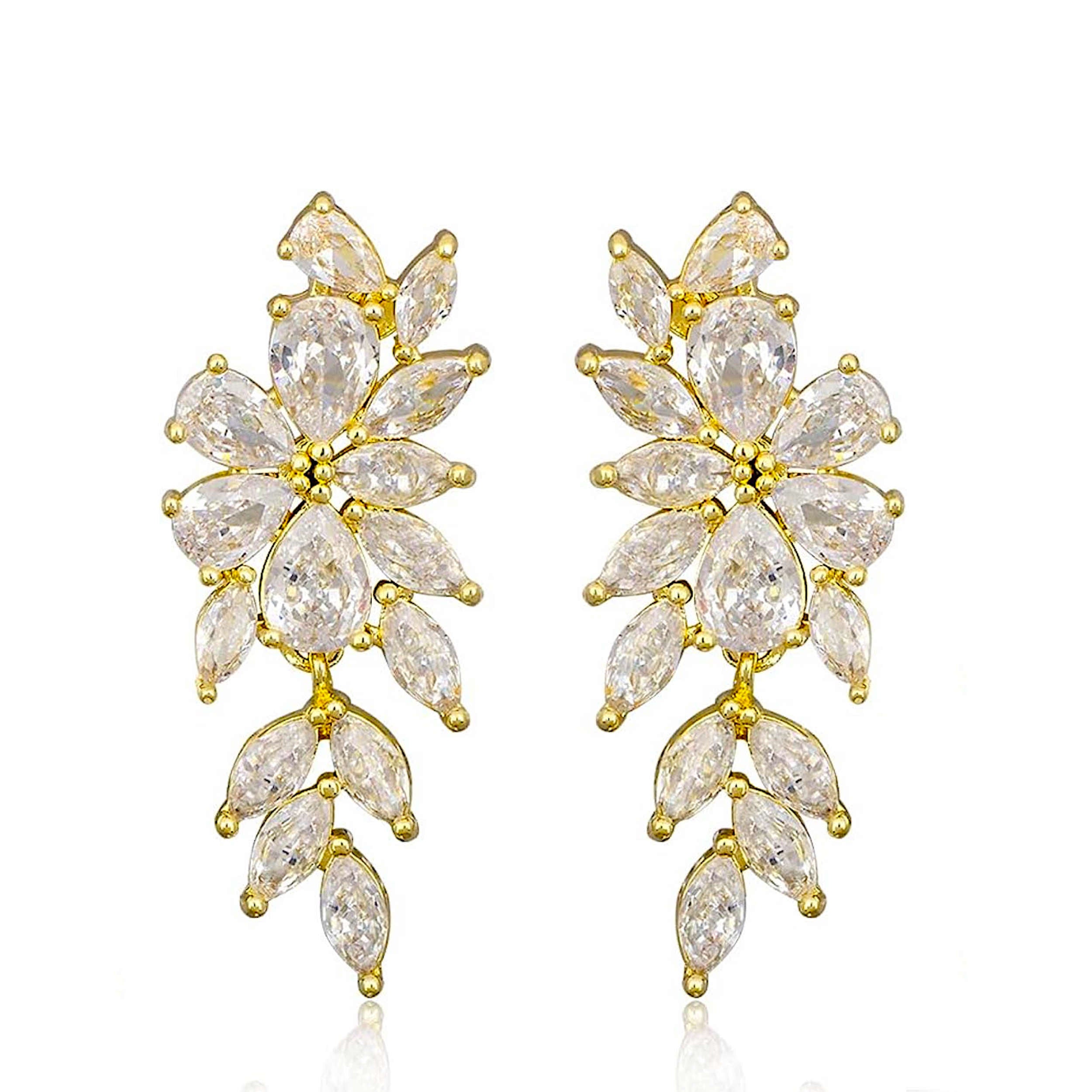 18K Gold Marquise Cluster Earrings
