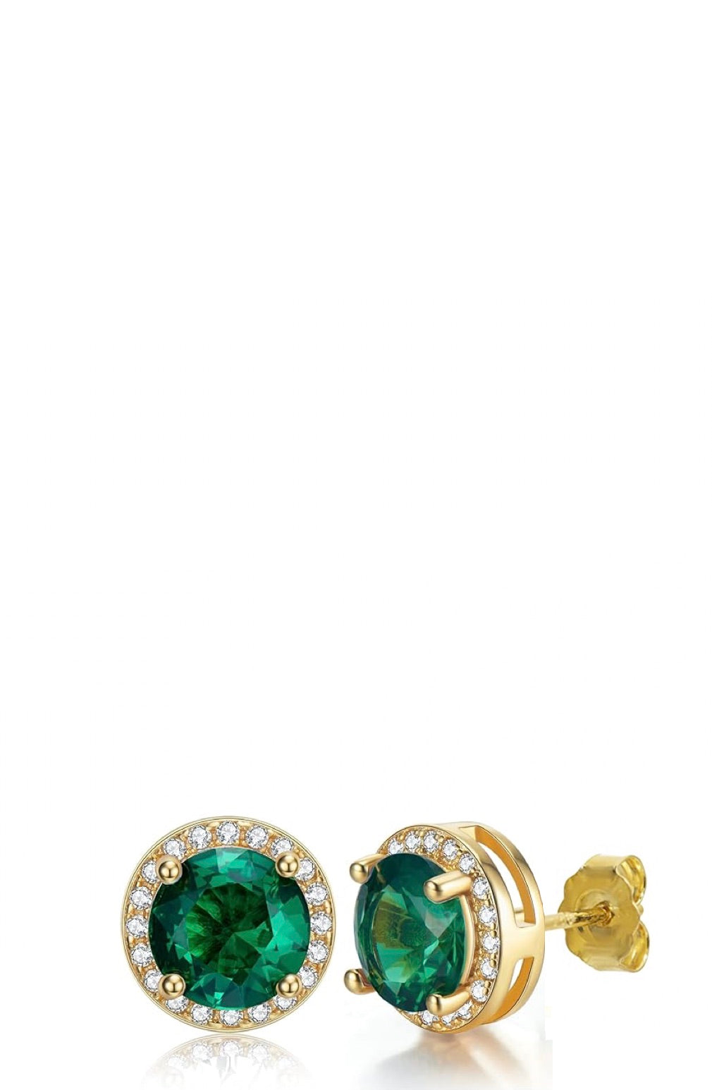 18k Gold Plated Emerald Cushion Stud Earrings