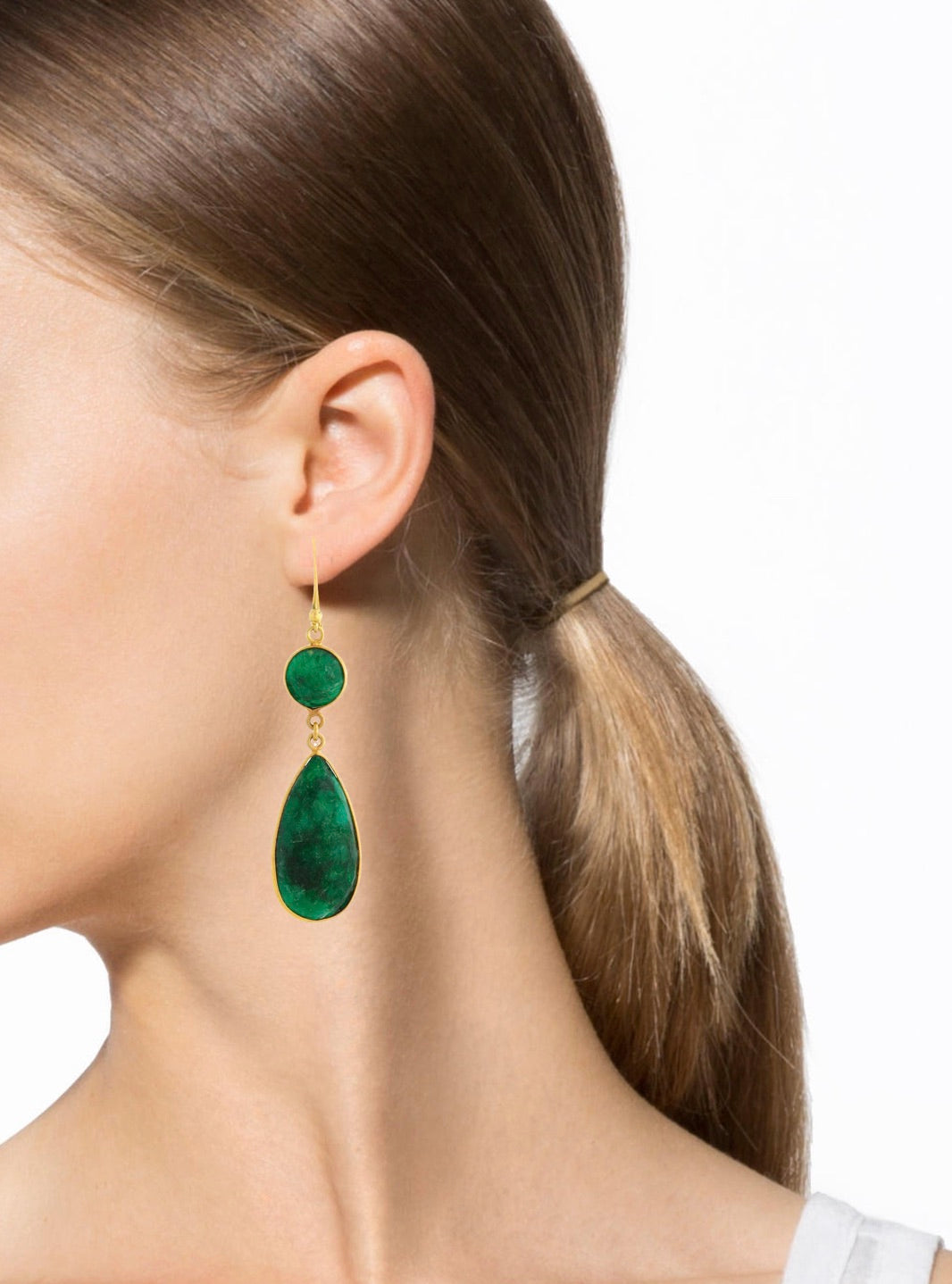 18K Gold Emerald Statement Earrings