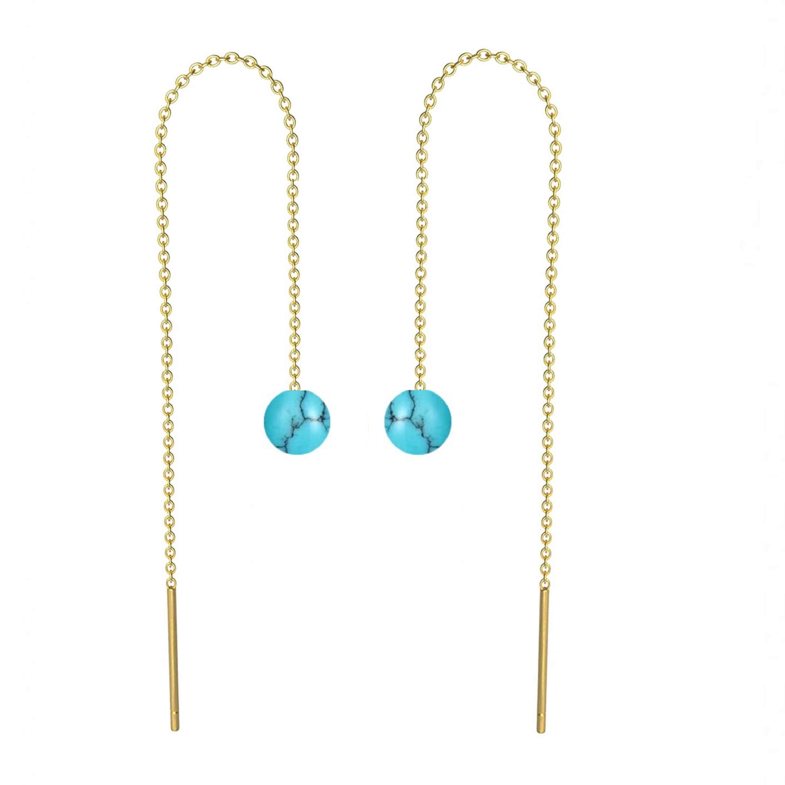 18K Gold Turquoise Drop Threader Earrings