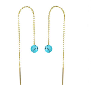 18K Gold Turquoise Drop Threader Earrings