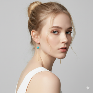 18K Gold Turquoise Drop Threader Earrings