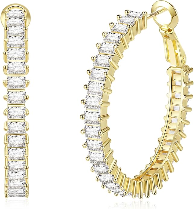 18K Gold Emerald Cut hoop earrings