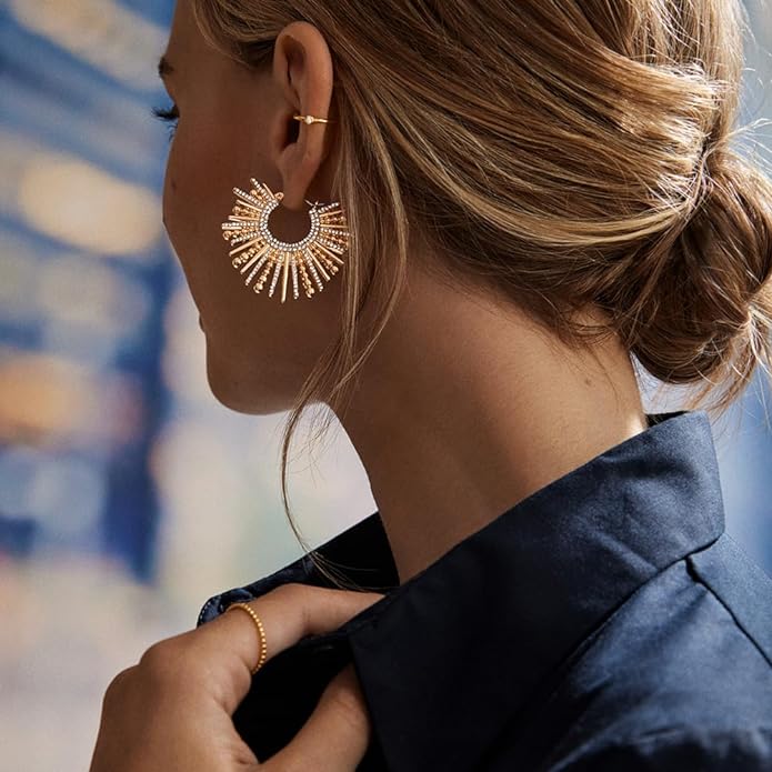18k Gold Sunburst Hoop Earrings