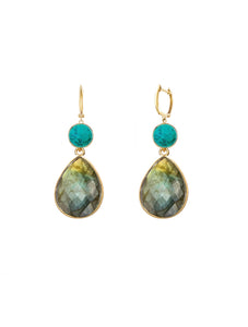 18K Gold Turquoise & Labradorite Drop Earrings