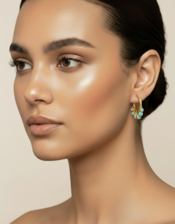 18k Gold Turquoise Drop Hoop Charm Earrings