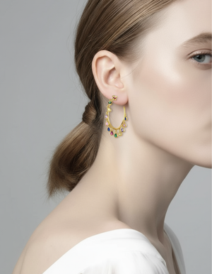18k Gold Multi Color Hoop Charm Earrings