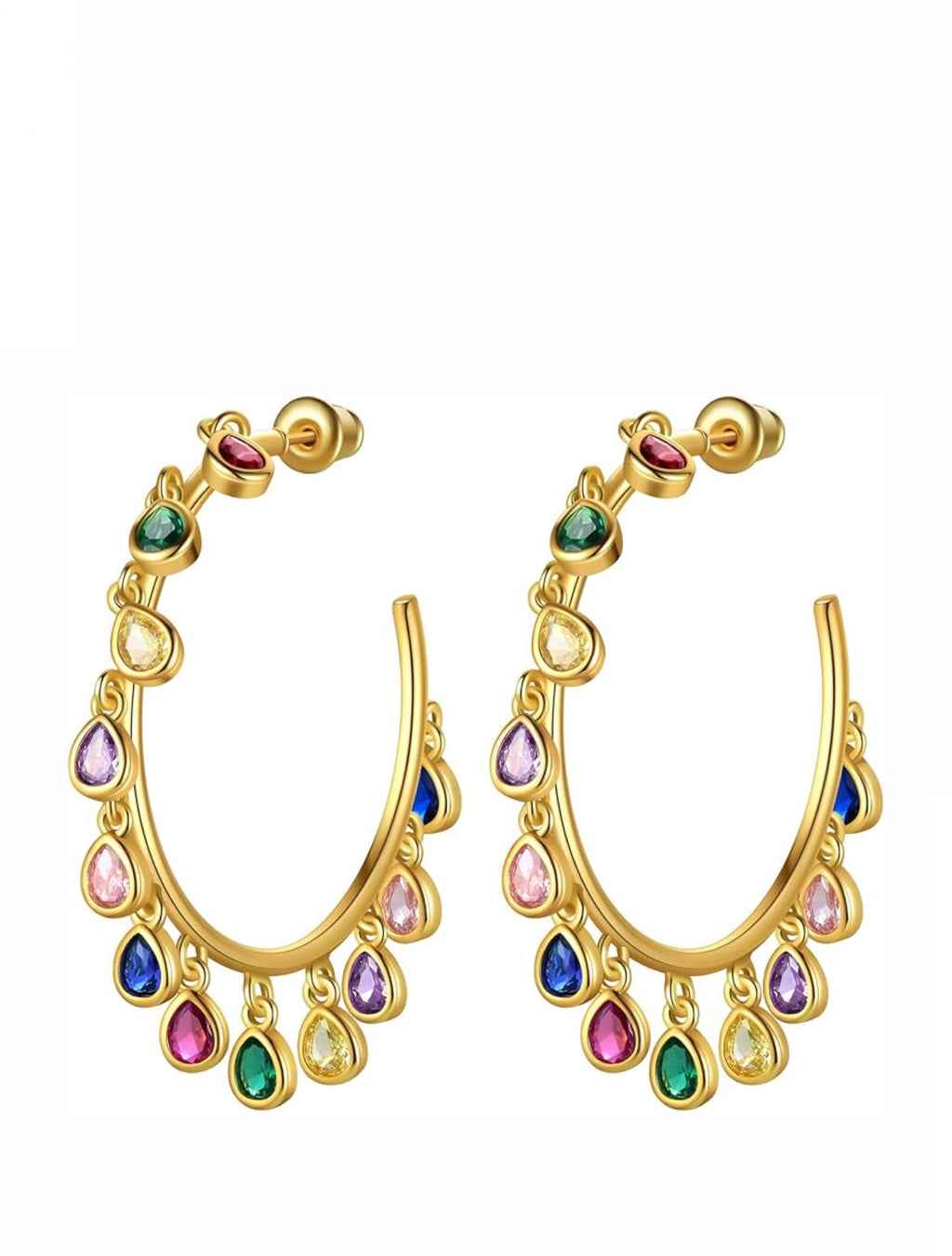 18k Gold Multi Color Hoop Charm Earrings