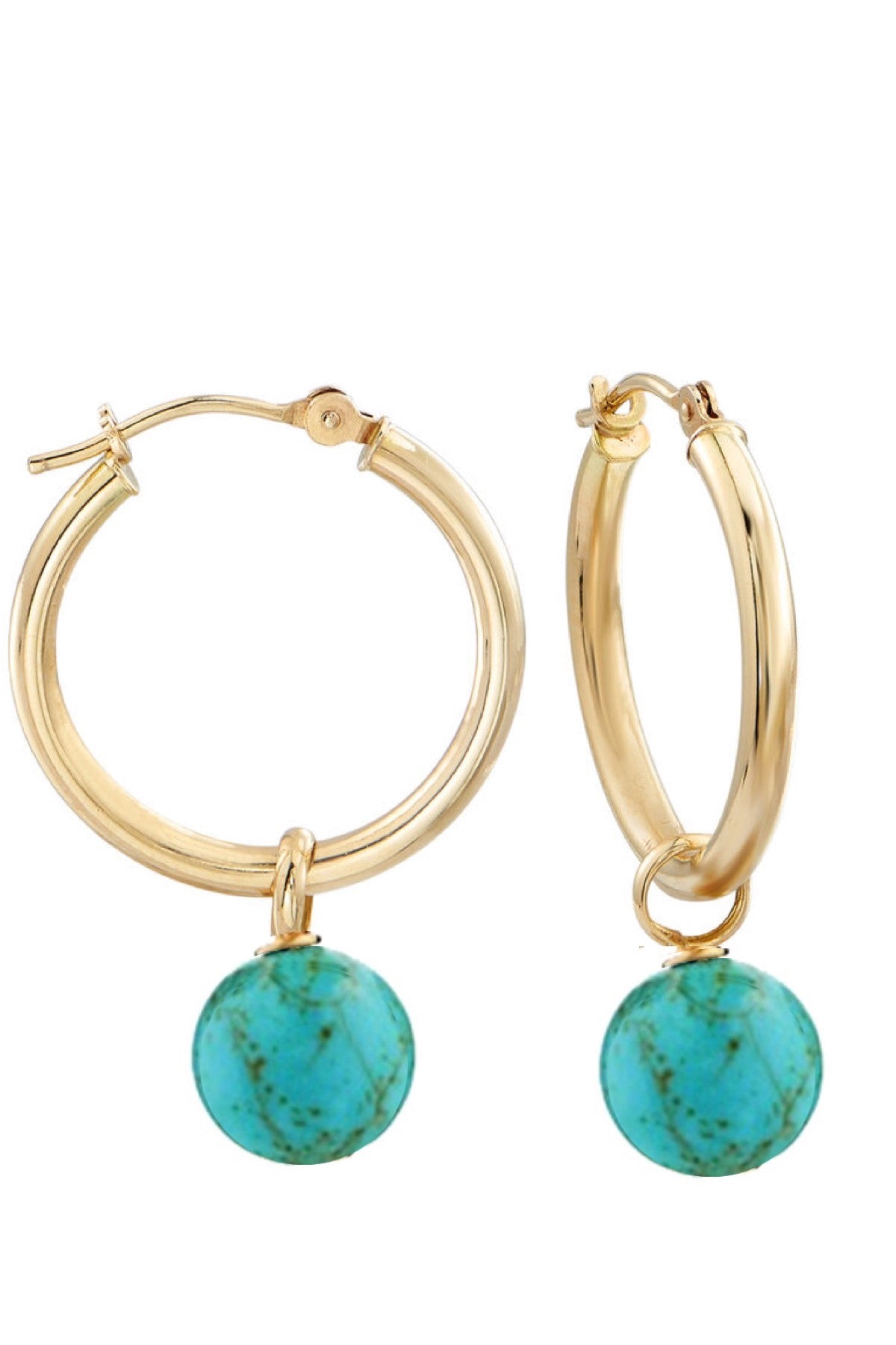 Liv Oliver 18k Gold Turquoise Drop Hoop Earrings Modern Jewelry