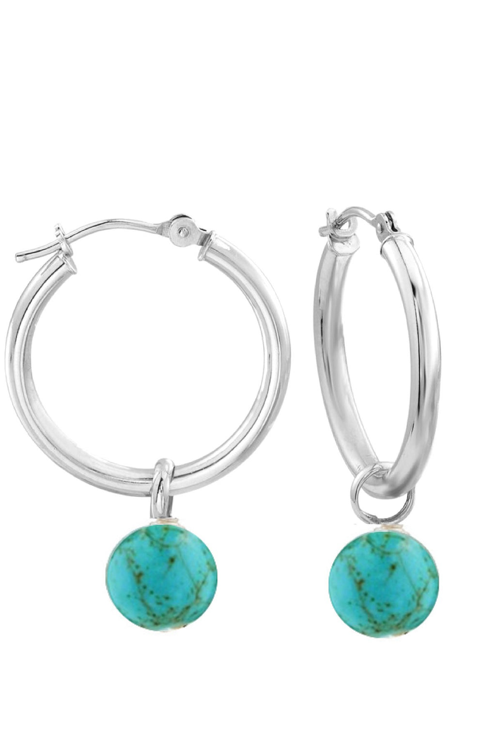 Silver Turquoise Drop Hoop Earrings