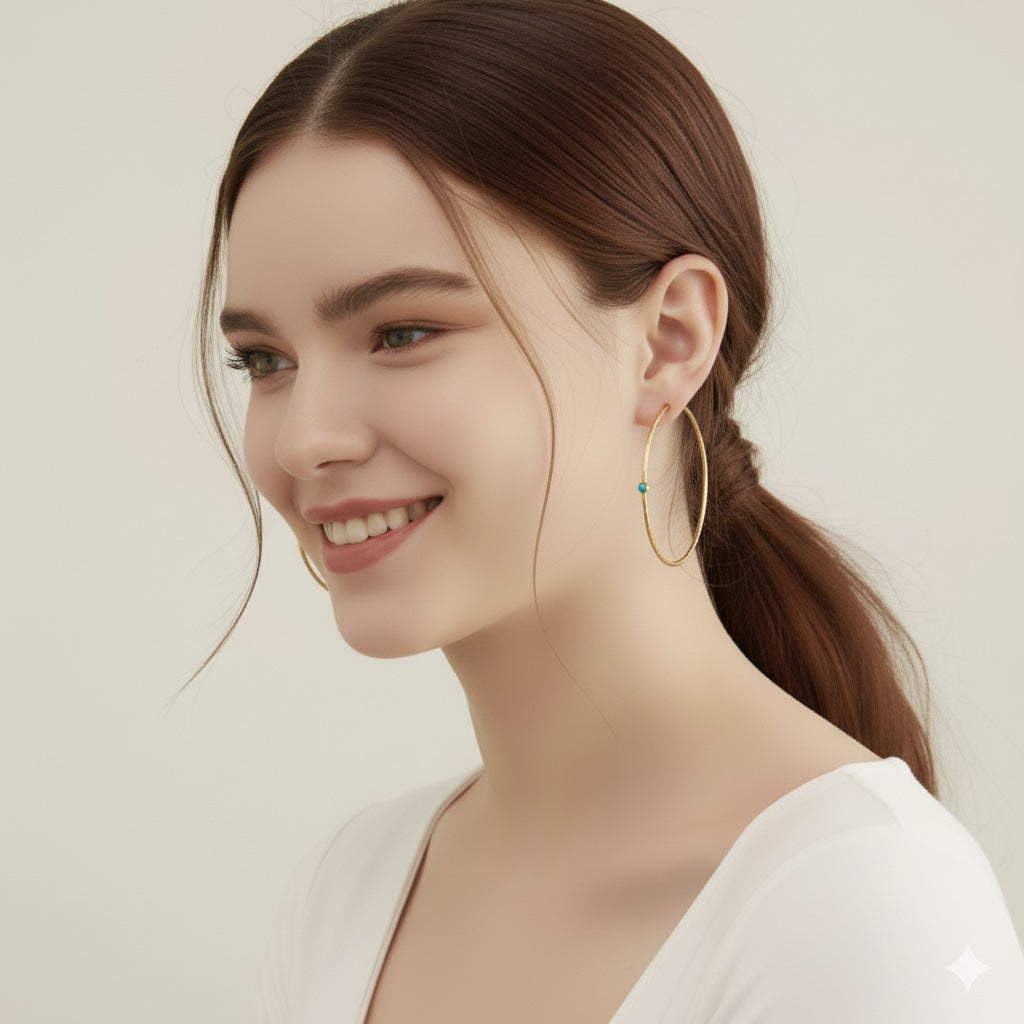 18k Gold Turquoise Hoop Earrings