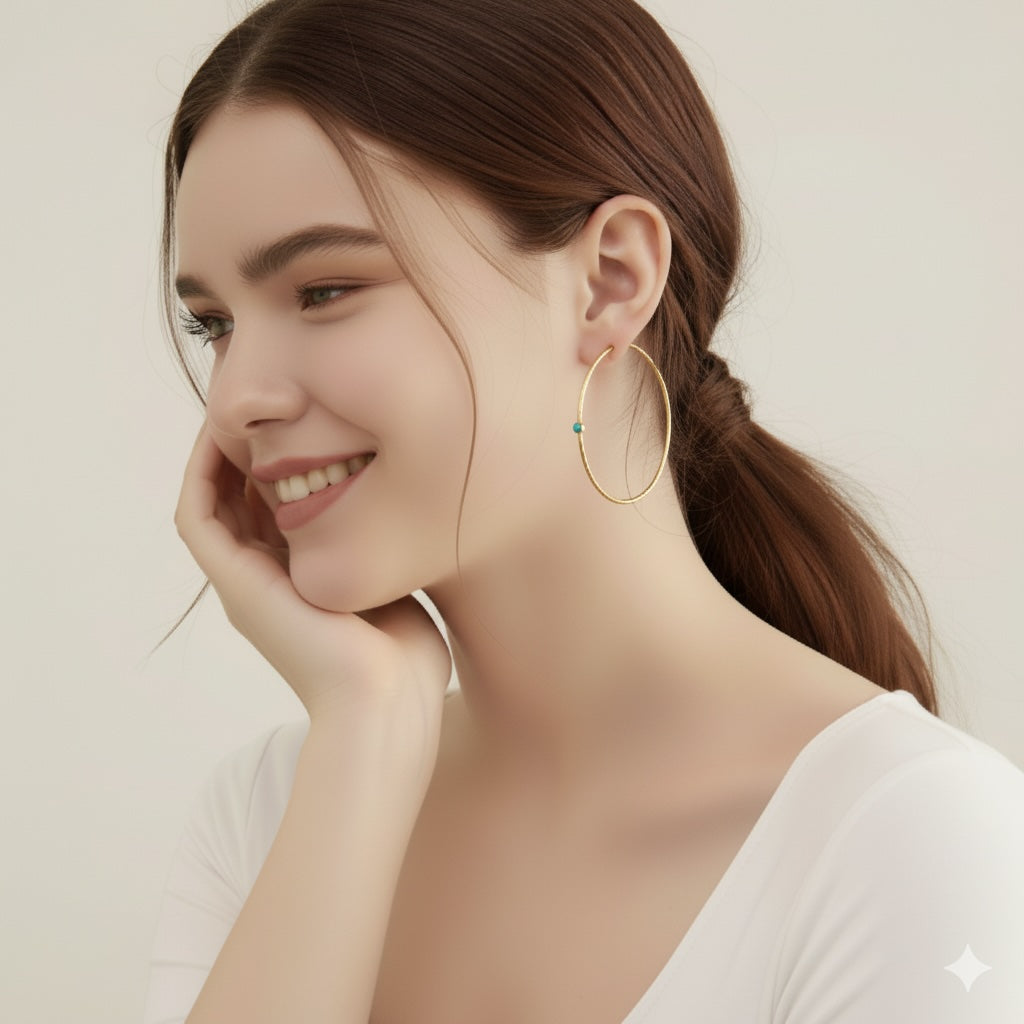 18k Gold Turquoise Hoop Earrings