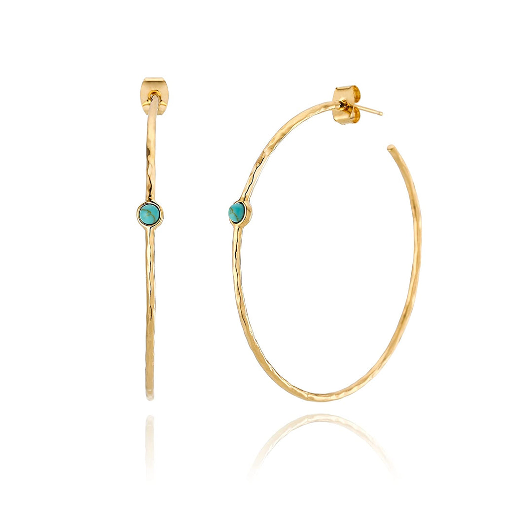 18k Gold Turquoise Hoop Earrings