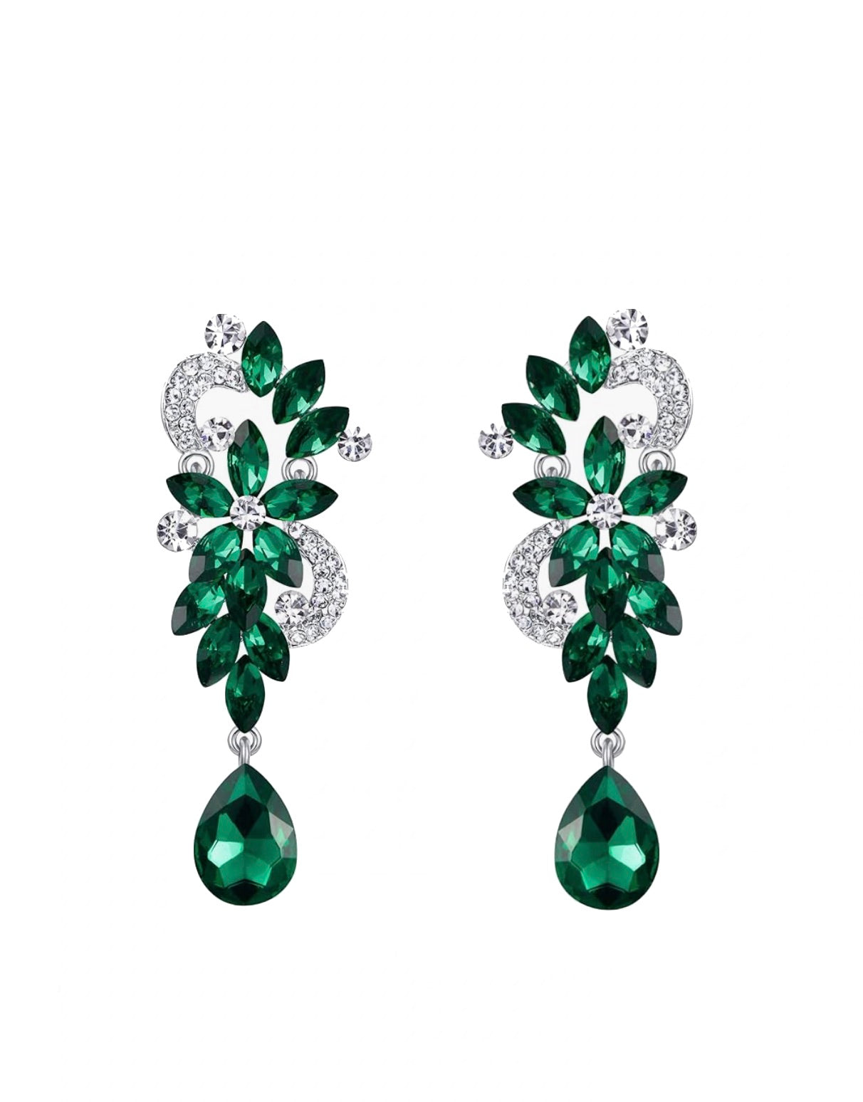 Silver Multi Green Chandelier Earrings