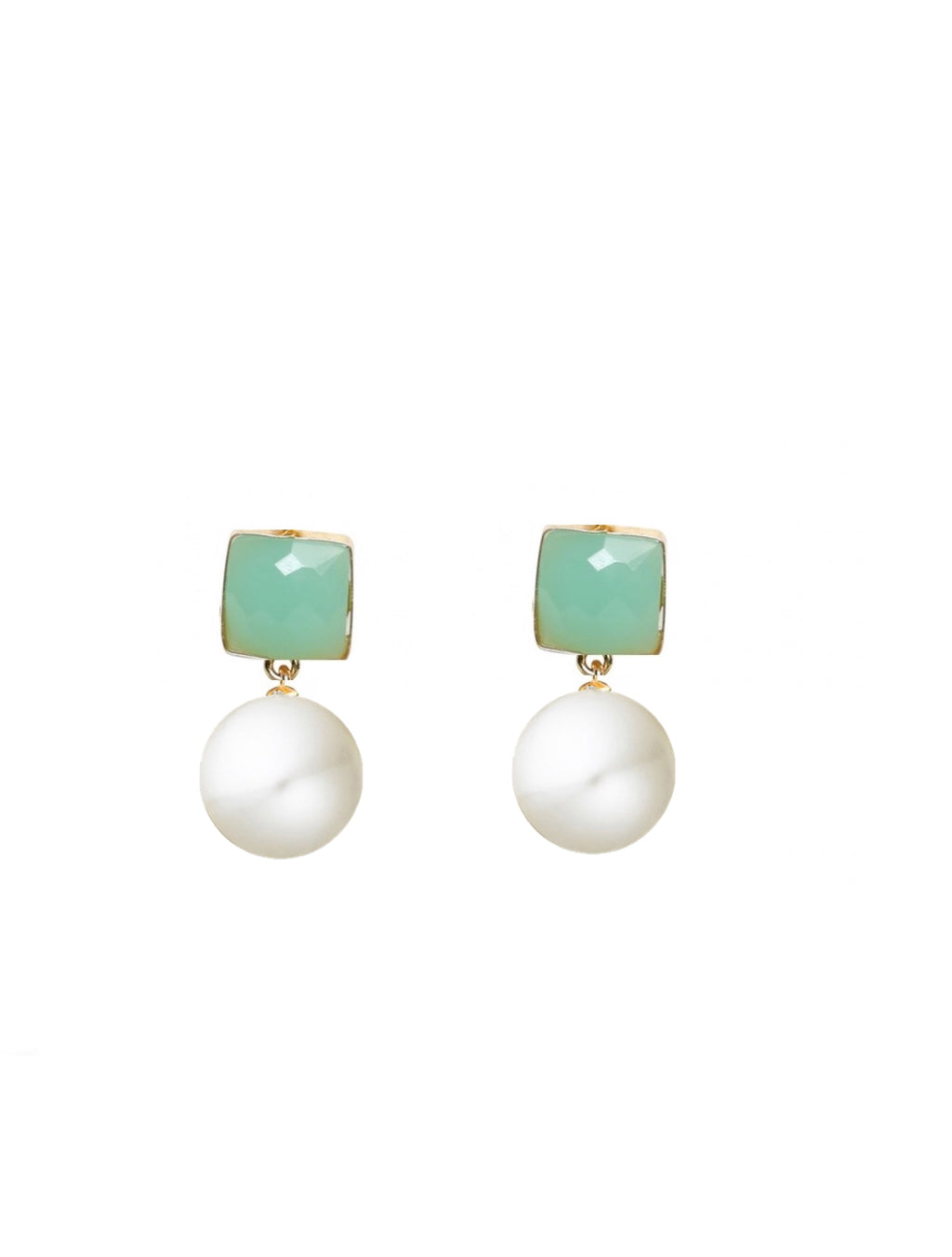 18k Gold Sea Green & Pearl Drop Earrings