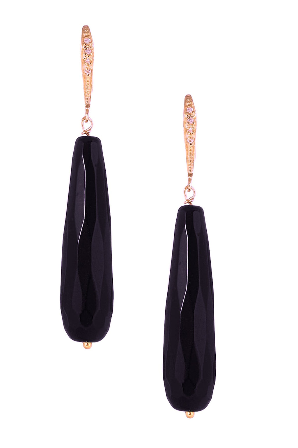 18K Rose Gold Plated Cz & Black Onyx Tear Drop Earrings - Liv Oliver