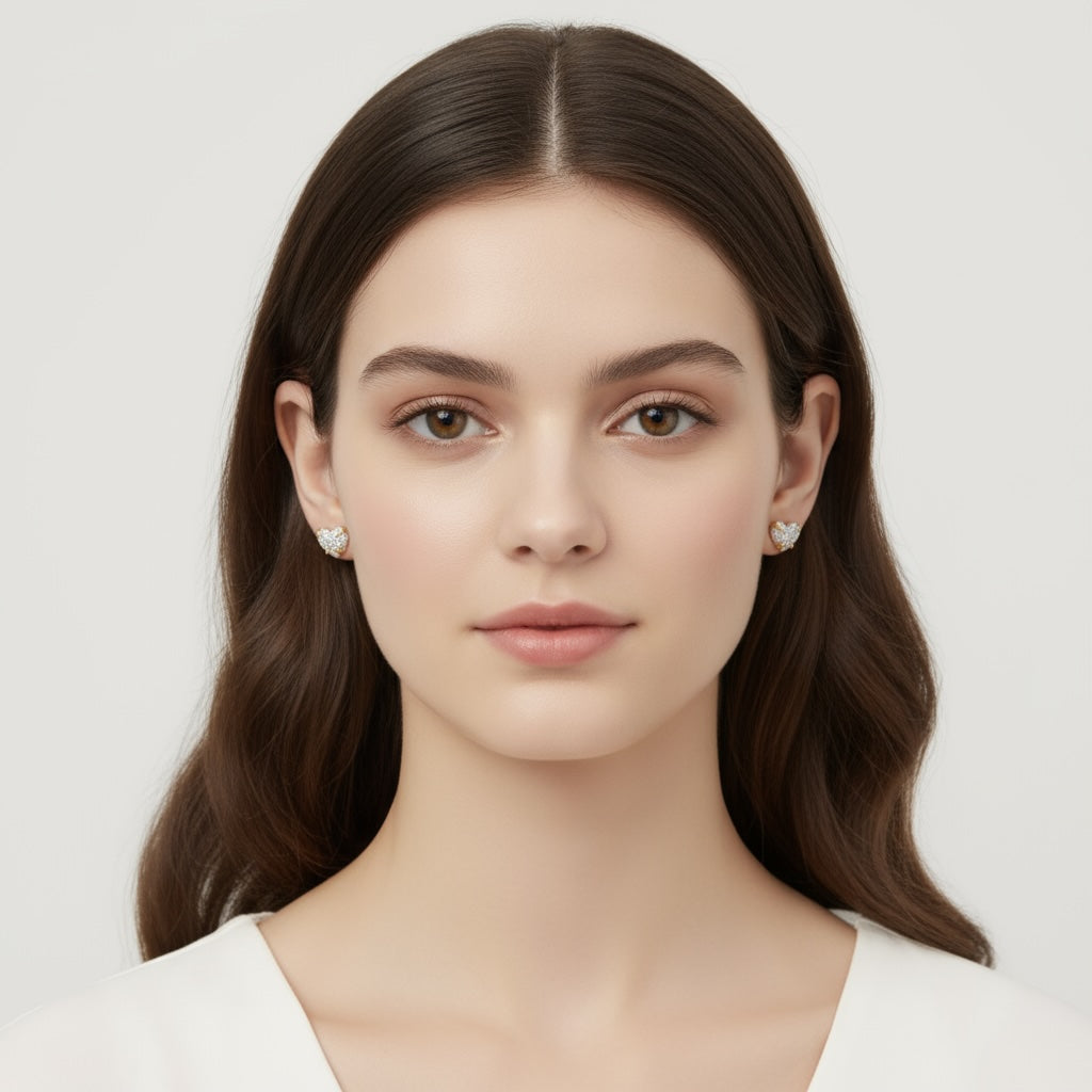 18K Gold Embellished Heart Stud Earrings