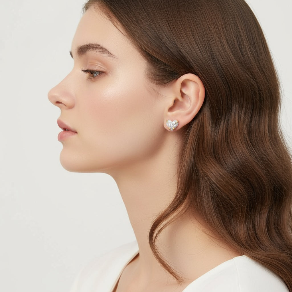 18K Gold Embellished Heart Stud Earrings
