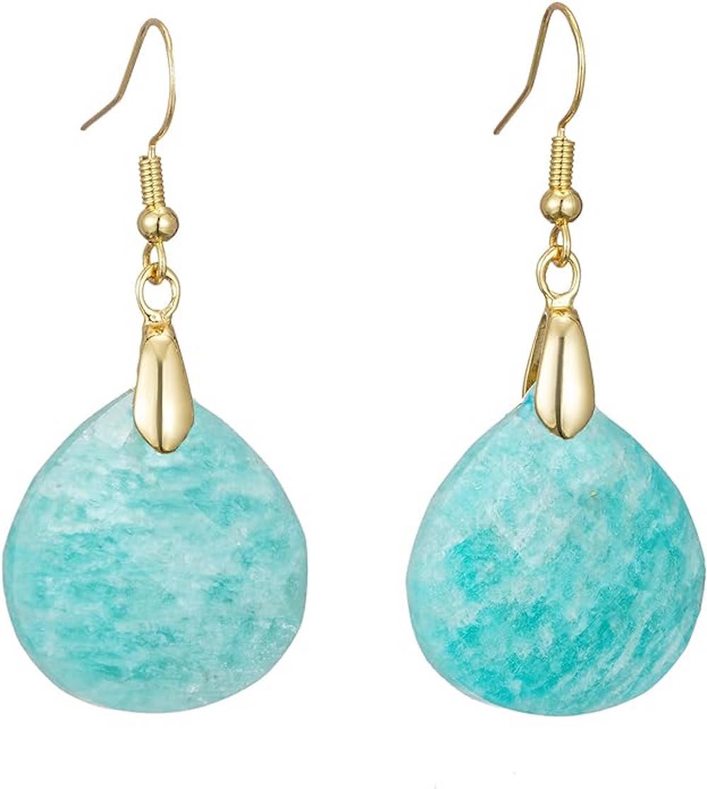 18k Gold Blue Amazonite Gemstone Drop Earrings