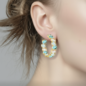18K Gold Multi Blue Oval hoop earrings