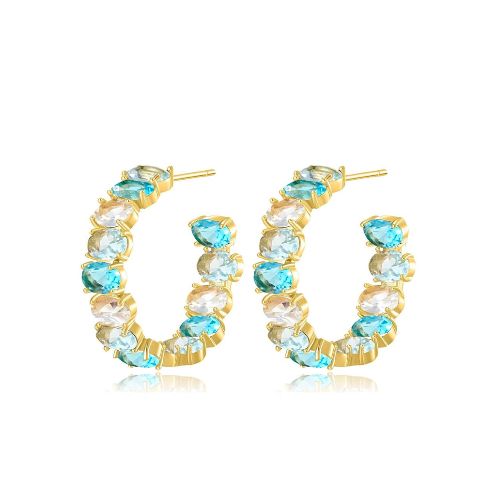 18K Gold Multi Blue Oval hoop earrings