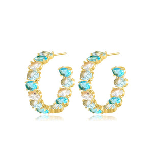 18K Gold Multi Blue Oval hoop earrings