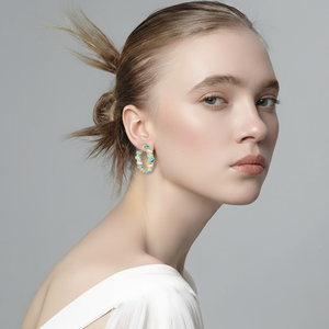 18K Gold Multi Blue Oval hoop earrings