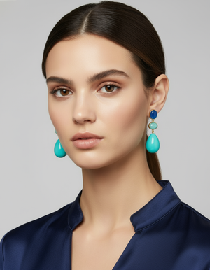 18K Blue Chalcedony & Turquoise Drop Earrings