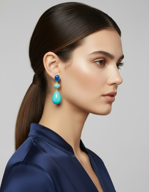 18K Blue Chalcedony & Turquoise Drop Earrings
