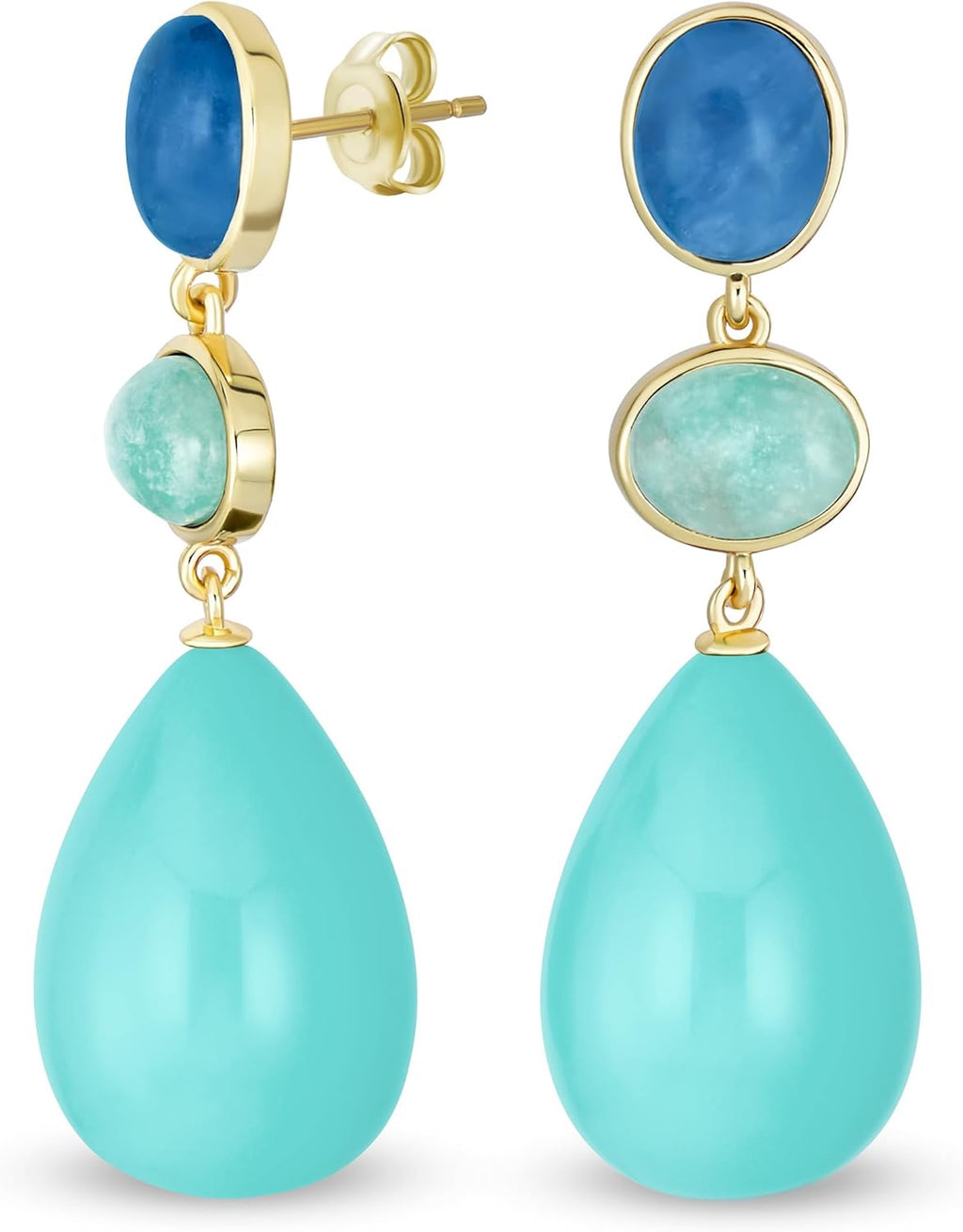 18K Blue Chalcedony & Turquoise Drop Earrings
