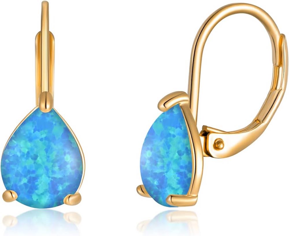 18k Gold Blue Opal Drop Earrings
