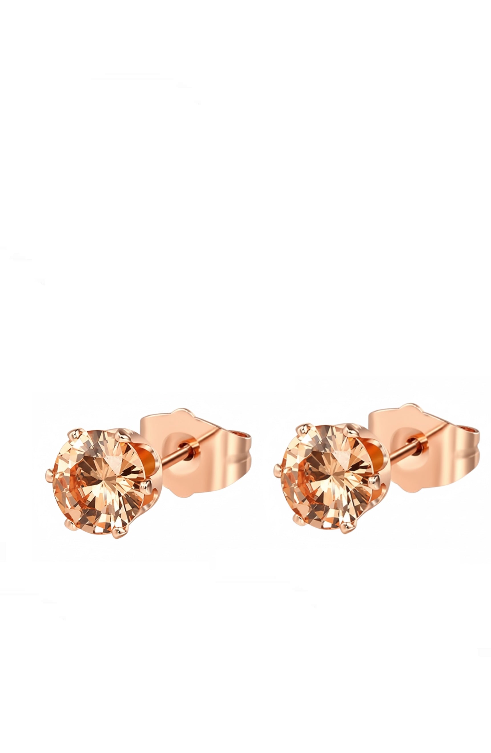 18K Rose Gold Champagne Cz Stud Earrings