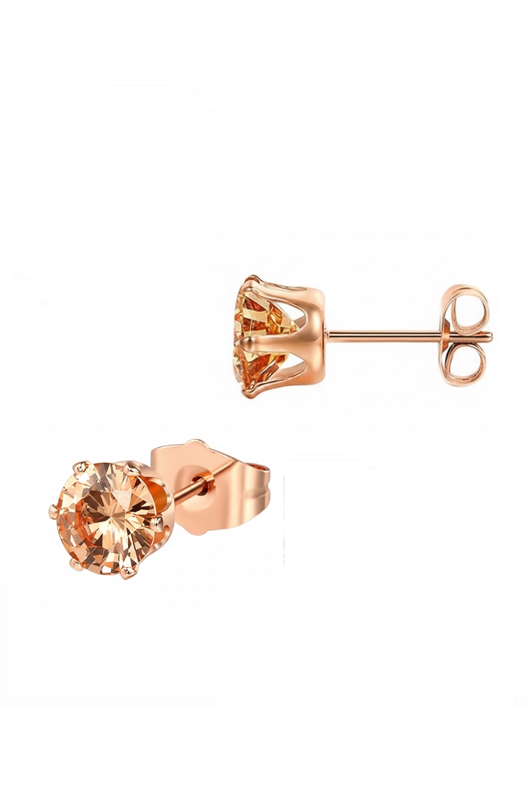 18K Rose Gold Champagne Cz Stud Earrings