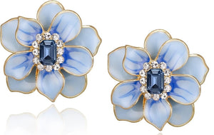 18K Gold Blue Floral Post Earrings