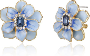 18K Gold Blue Floral Post Earrings