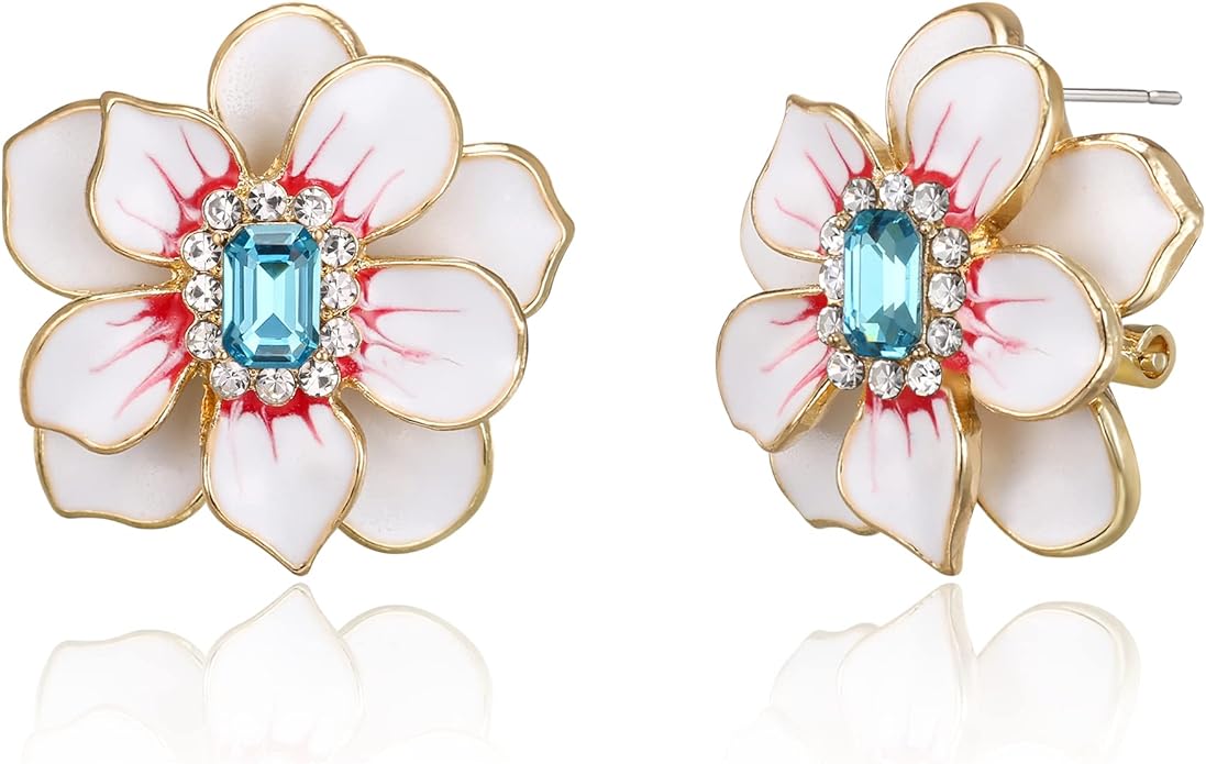 18K Gold Blue Floral Post Earrings