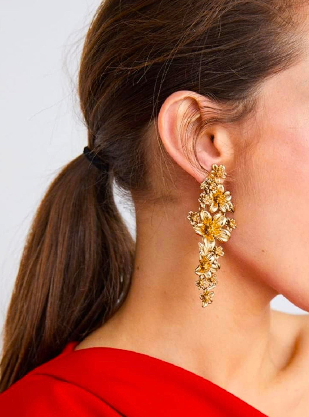 18K Gold Multi Flower Statement Earrings